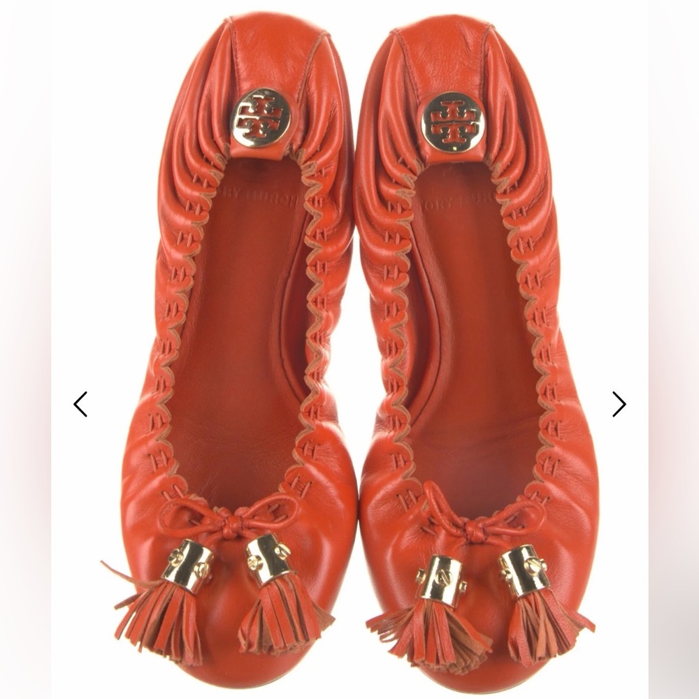 Tory Burch Orange Tassel Leather Flats